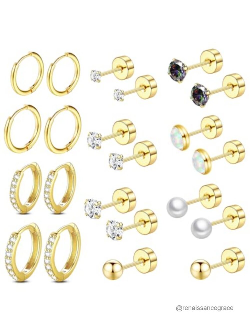 Surgical Steel Flat Back Earrings Set for Sensitive Ears, Titanium